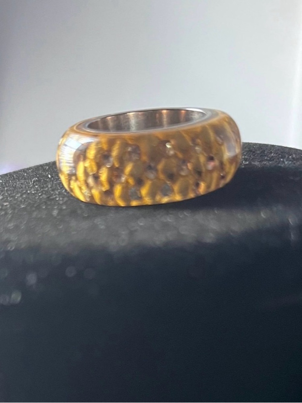 Amber Honey Textured Resin Ring with Stainless Steel Core
